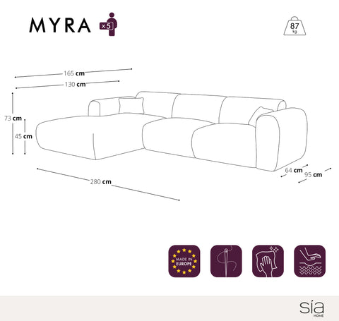 Canapé grand angle gauche MYRA Tissu tramé