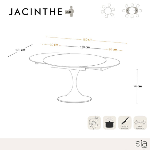 Table extensible Jacinthe Céramique et verre trempé pieds dorés 120x76cm