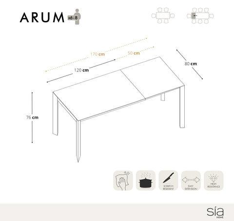Table extensible Arum pieds dorés 120x80x76cm