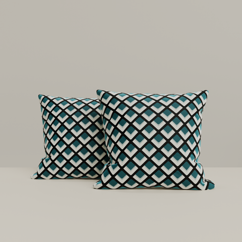 Lot de 2 taies d'oreiller ELVI Satin de coton motif géométrique 63x63cm