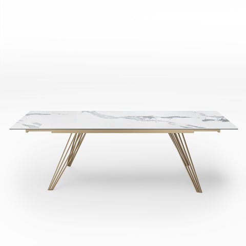 Table extensible Anaé Céramique et verre trempé pieds dorés 160x90x76cm