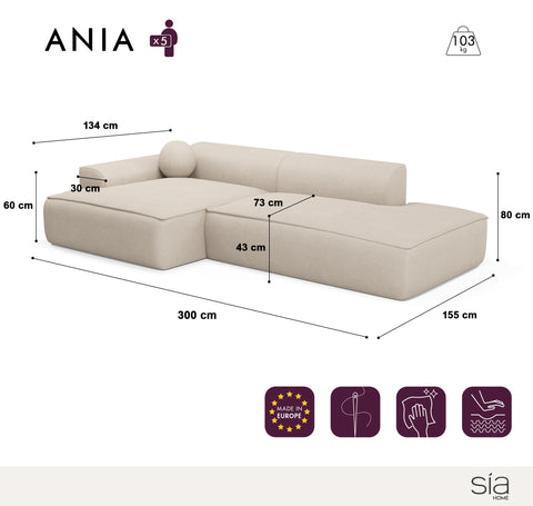 Canapé angle gauche 300cm ANIA Tissu Tramé