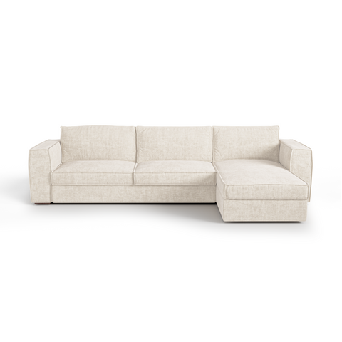 Canapé d'angle droit convertible express matelas Dunlopillo 140cm avec coffre de rangement finition noyer ARTUR Tissu tramé