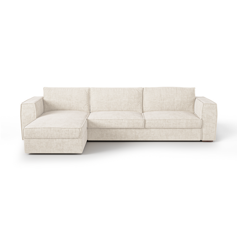 Canapé d'angle gauche convertible express matelas Dunlopillo 140cm avec coffre de rangement finition noyer ARTUR Tissu tramé