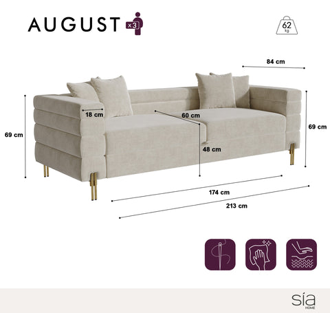 Canapé 3 places avec coffre de rangement AUGUST Tissu tramé toucher doux