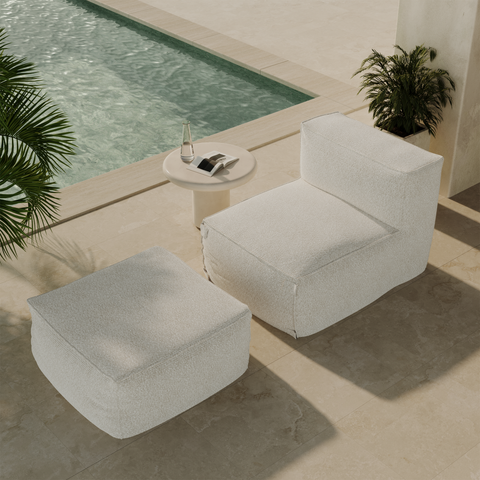 Pouf d'extérieur BAIA tissu bouclette beige chiné