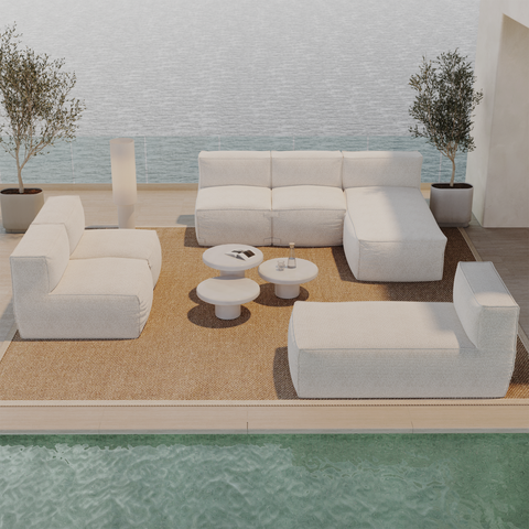 Pouf d'extérieur BAIA tissu bouclette beige chiné