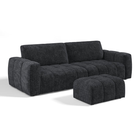 Ensemble canapé 4 places et pouf BARI velours chenillé anthracite foncé