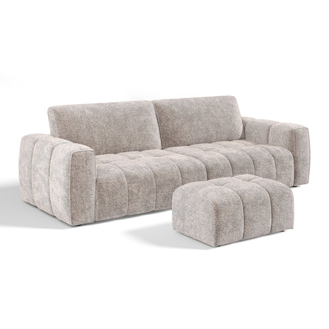 Ensemble canapé 4 places et pouf BARI velours chenillé beige