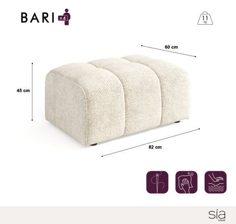 Ensemble canapé 4 places et pouf BARI velours chenillé beige