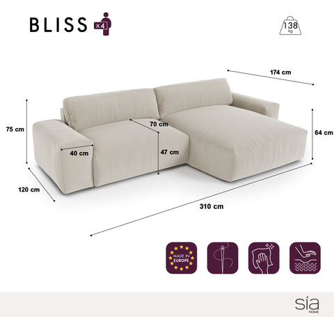 Canapé angle droit BLISS Velours