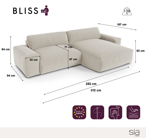 Canapé angle droit BLISS Velours côtelé XXL
