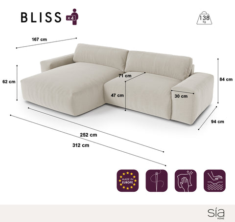 Canapé angle gauche BLISS Velours côtelé XXL