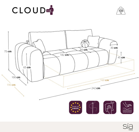 Canapé convertible express matelas Dunlopillo 160cm CLOUD Velours texturé