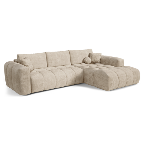Canapé d'angle droit convertible express matelas Dunlopillo 140cm CLOUD Velours texturé
