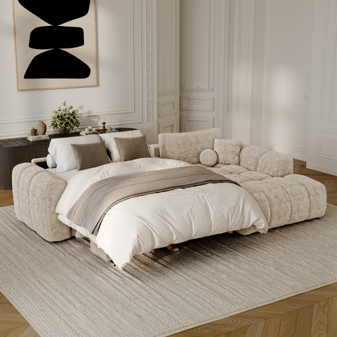 Canapé d'angle droit convertible express matelas Dunlopillo 140cm CLOUD Velours texturé