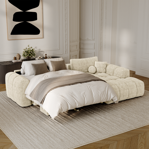 Canapé d'angle droit convertible express matelas Dunlopillo 140cm CLOUD Velours texturé