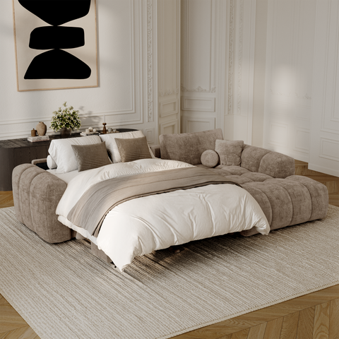 Canapé d'angle droit convertible express matelas Dunlopillo 140cm CLOUD Velours texturé