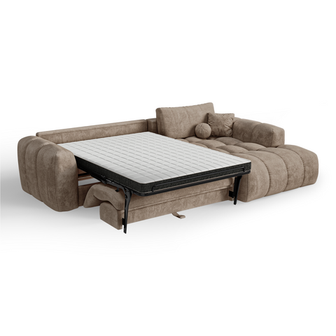 Canapé d'angle droit convertible express matelas Dunlopillo 140cm CLOUD Velours texturé