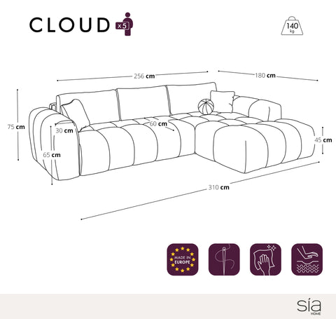 Canapé d'angle droit CLOUD Tissu bouclette