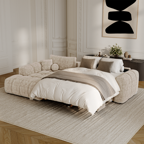 Canapé d'angle gauche convertible express matelas Dunlopillo 140cm CLOUD Velours texturé