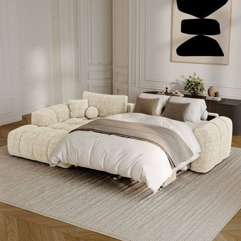 Canapé d'angle gauche convertible express matelas Dunlopillo 140cm CLOUD Velours texturé