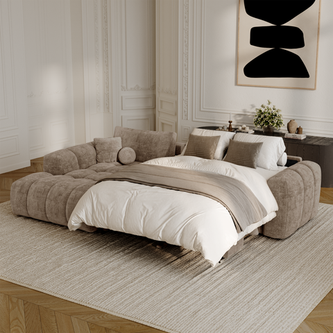 Canapé d'angle gauche convertible express matelas Dunlopillo 140cm CLOUD Velours texturé