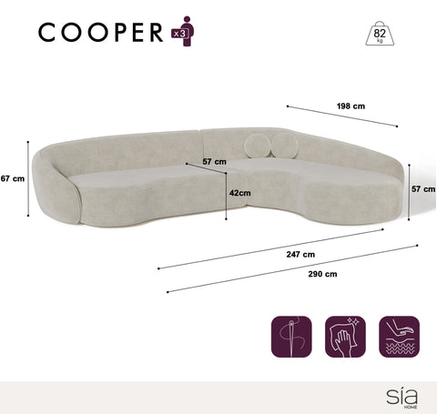Canapé d'angle droit COOPER Tissu tramé toucher doux