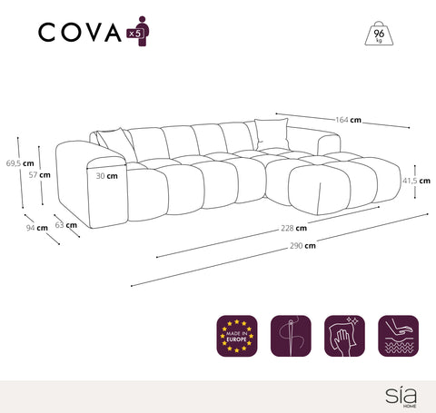 Canapé angle droit COVA tissu bouclette