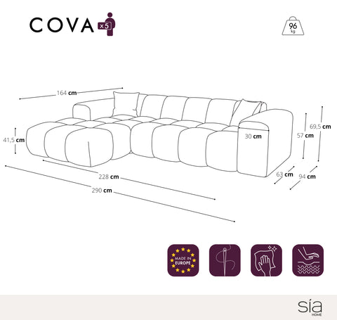 Canapé angle gauche COVA tissu bouclette