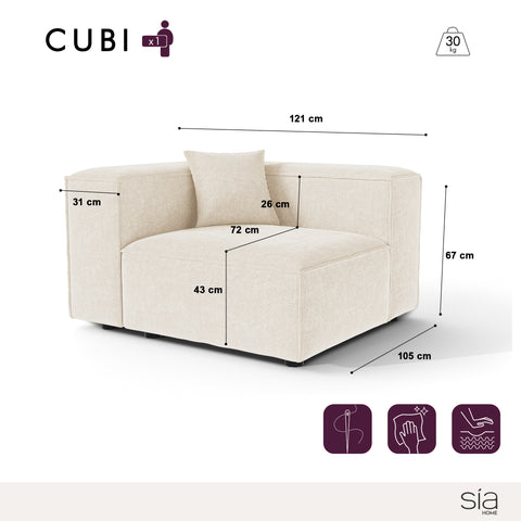 Module d'angle gauche CUBI velours chenillé crème