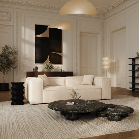 Canapé modulable 3 places CUBI velours chenillé crème