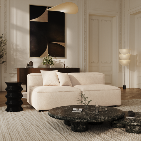 Canapé modulable 3 places CUBI velours chenillé crème