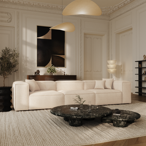 Canapé modulable 4-5 places CUBI velours chenillé crème