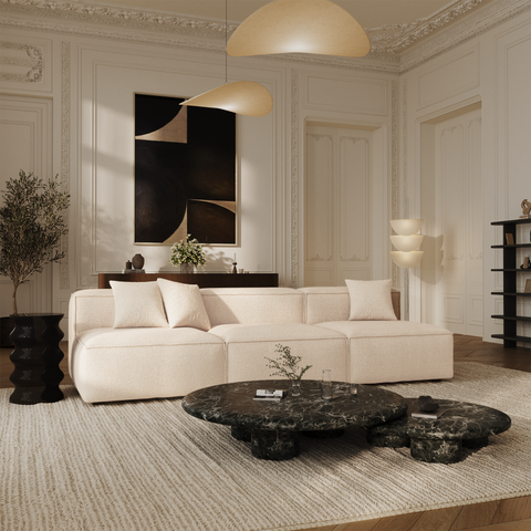 Canapé modulable 4-5 places CUBI velours chenillé crème