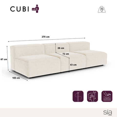 Canapé modulable 4-5 places CUBI velours chenillé crème