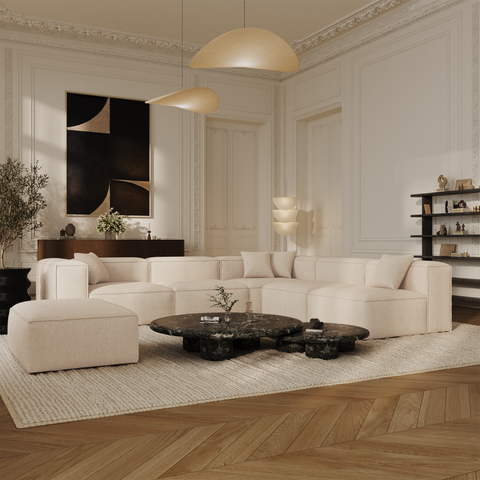 Pouf CUBI velours chenillé crème