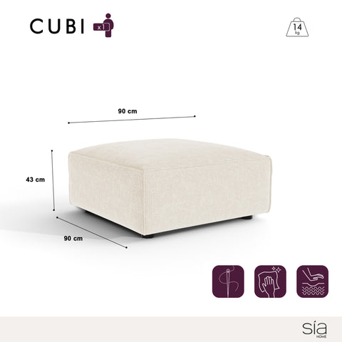 Pouf CUBI velours chenillé crème
