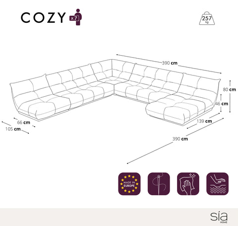 Canapé panoramique modulable XXL COZY Velours côtelé