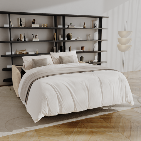 Canapé convertible express matelas Dunlopillo 140cm ELVI Tissu tramé texturé