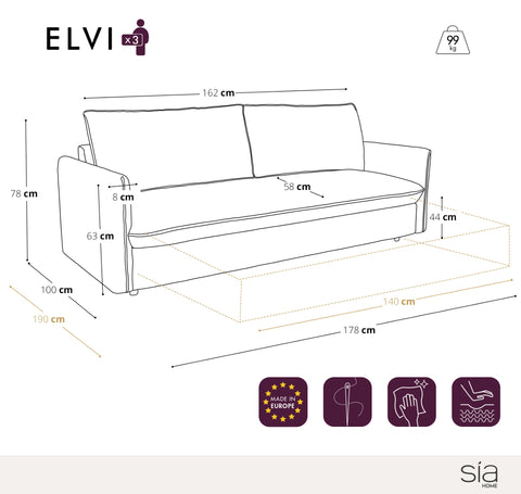 Canapé convertible express matelas Dunlopillo 140cm ELVI Velours