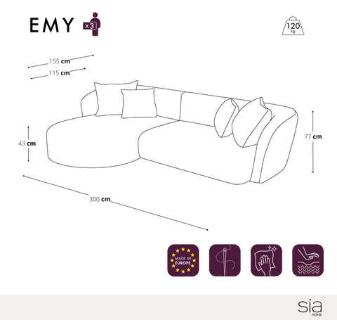 Canapé d'angle gauche EMY Tissu tramé
