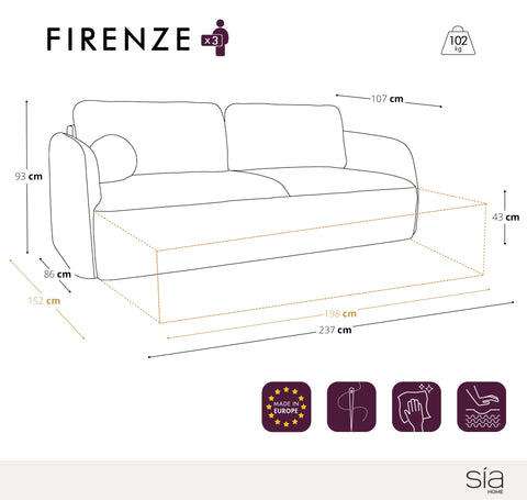 Canapé convertible avec coffre de rangement FIRENZE Tissu bouclette