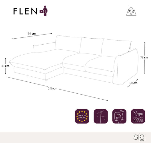 Canapé d'angle gauche FLEN Velours à motifs