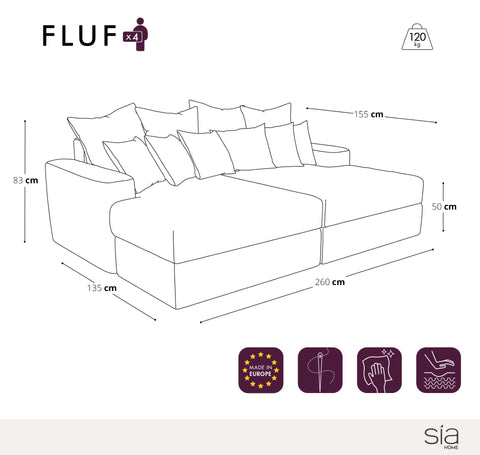 Canapé 4 places assise profonde et ressorts ensachés FLUF Velours côtelé XXL