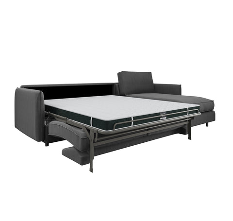 Canapé d'angle droit convertible express ISAKA Tissu tramé - Matelas Dunlopillo 140cm