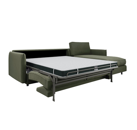 Canapé d'angle droit convertible express ISAKA Tissu tramé - Matelas Dunlopillo 140cm