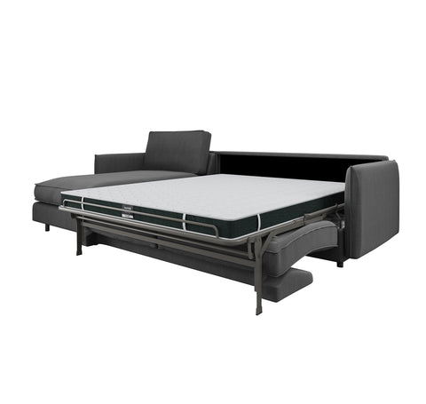 Canapé d'angle gauche convertible express ISAKA Tissu tramé - Matelas Dunlopillo 140cm