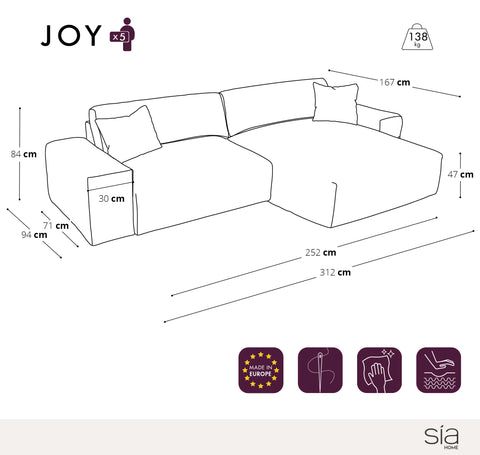 Canapé angle droit JOY Velours côtelé XXL