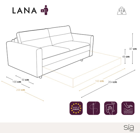 Canapé convertible express LANA Velours - Matelas Dunlopillo 160cm